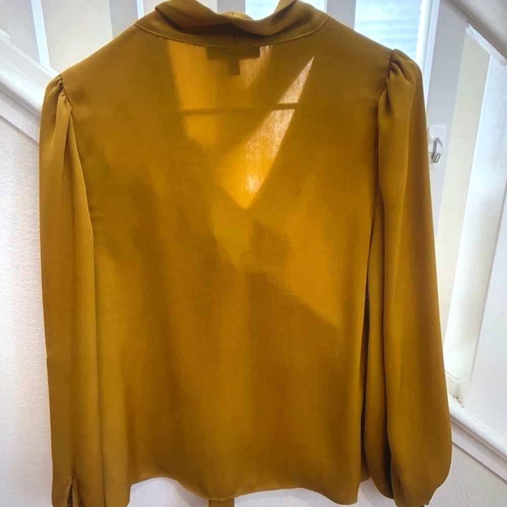 Banana Republic Mustard V-Neck Balloon Sleeve Blouse with Neck Ties - Picture 4 of 4